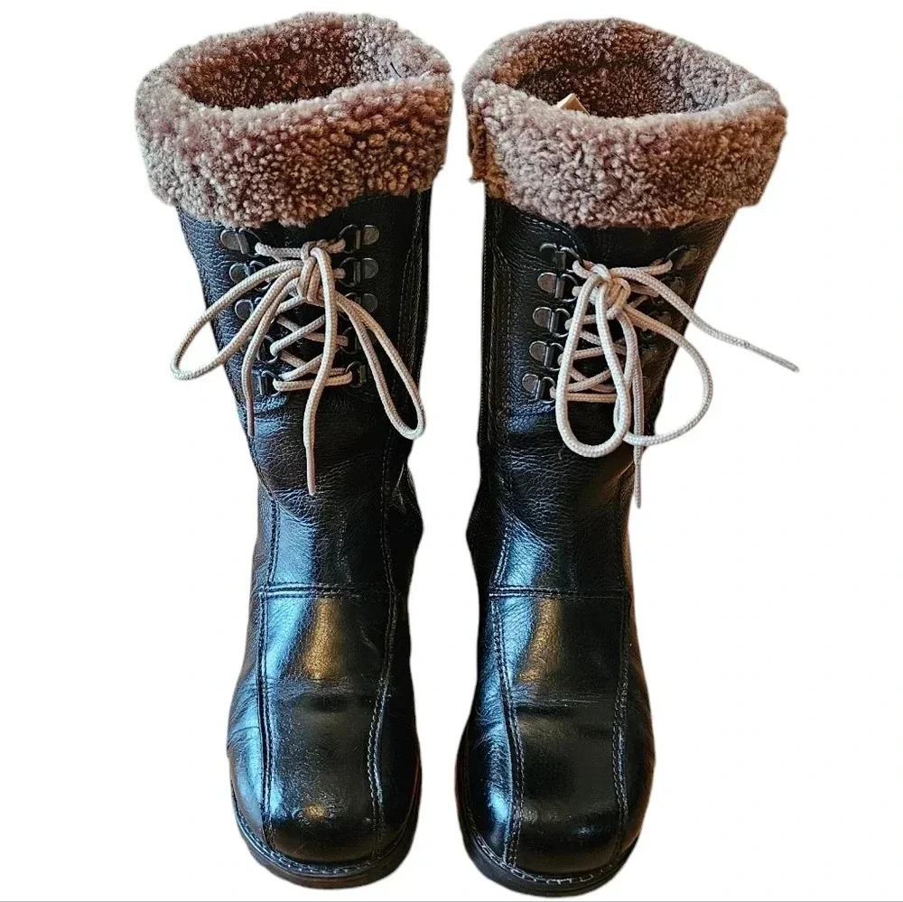Saute Mouton Colombe Women's Leather Zipper Fall Winter Combat Boots Black Sz 36